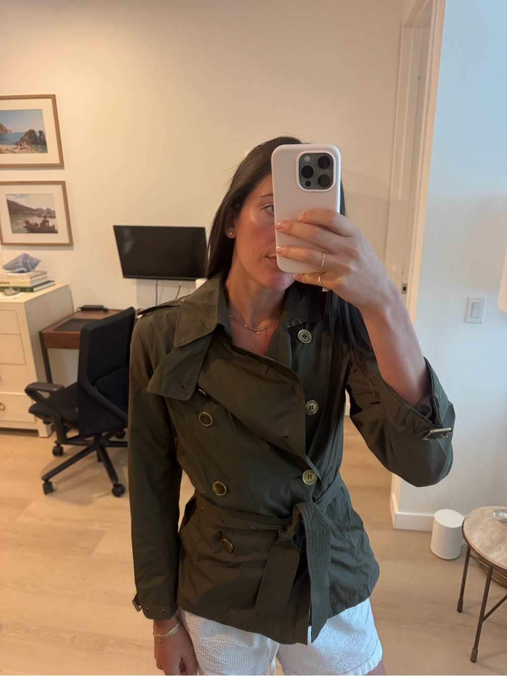 Burberry London Women’s Olive Green Double-Breasted Belted Jacket